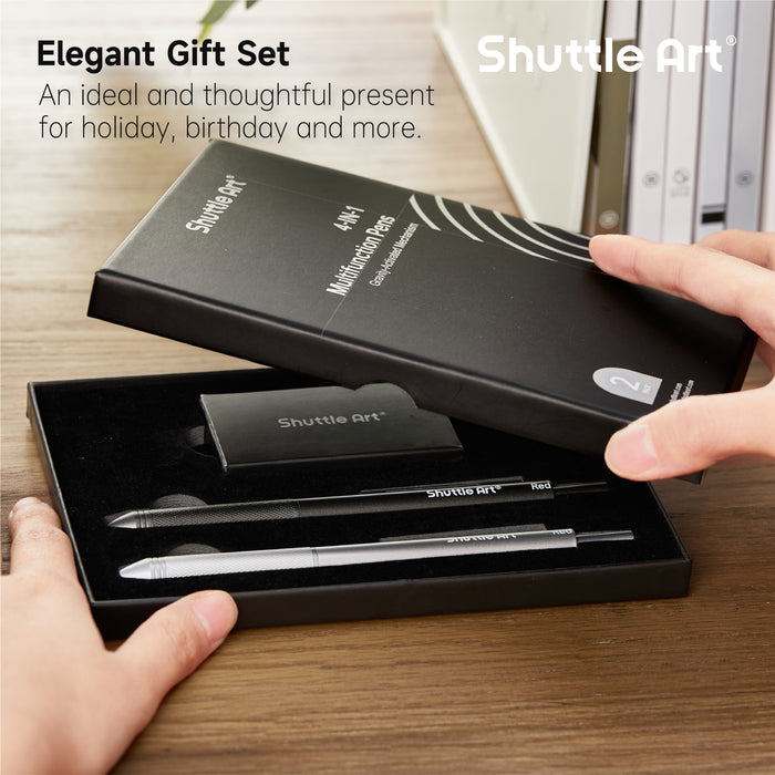 4 in 1 Multicolor Pen, 2 Pack Retractable Ballpoint Pens with 1.0mm Black Blue Red Ink and 0.5mm Mechanical Pencil