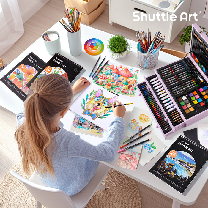 Deluxe Gift Art Kit - Set of 202-Piece, Wooden Art Supplies