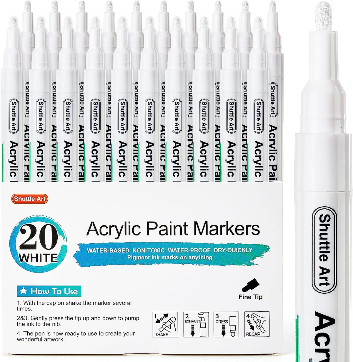 White Acrylic Paint markers Set of 20 — Shuttle Art