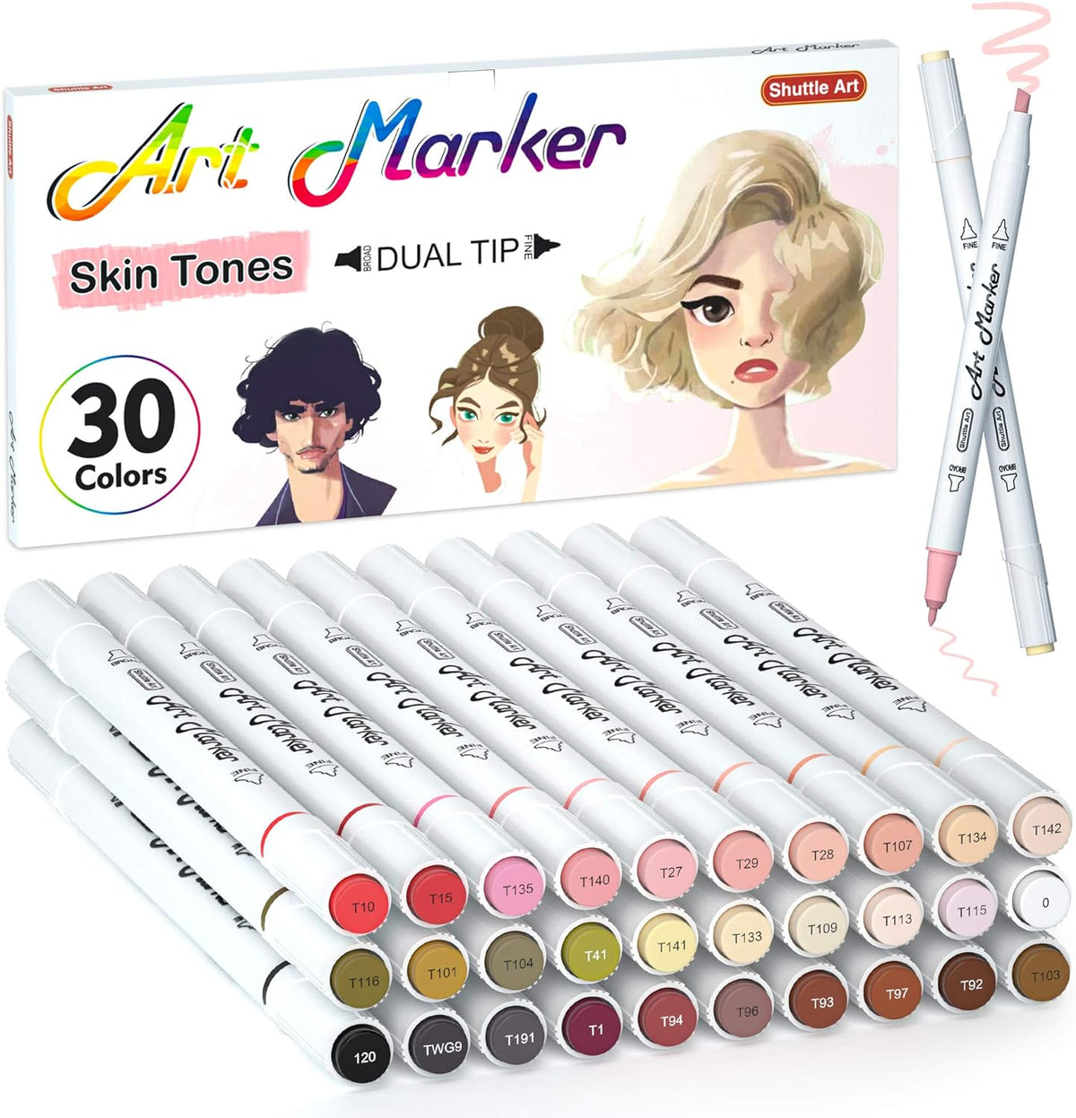 Dual Tip Art Markers- Set of 30 Colors Skin &Hair Tone — Shuttle Art