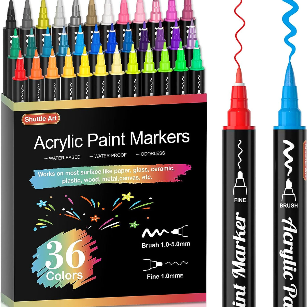 Acrylic Paint Brush Markers, Dual Tip-Set of 36 — Shuttle Art