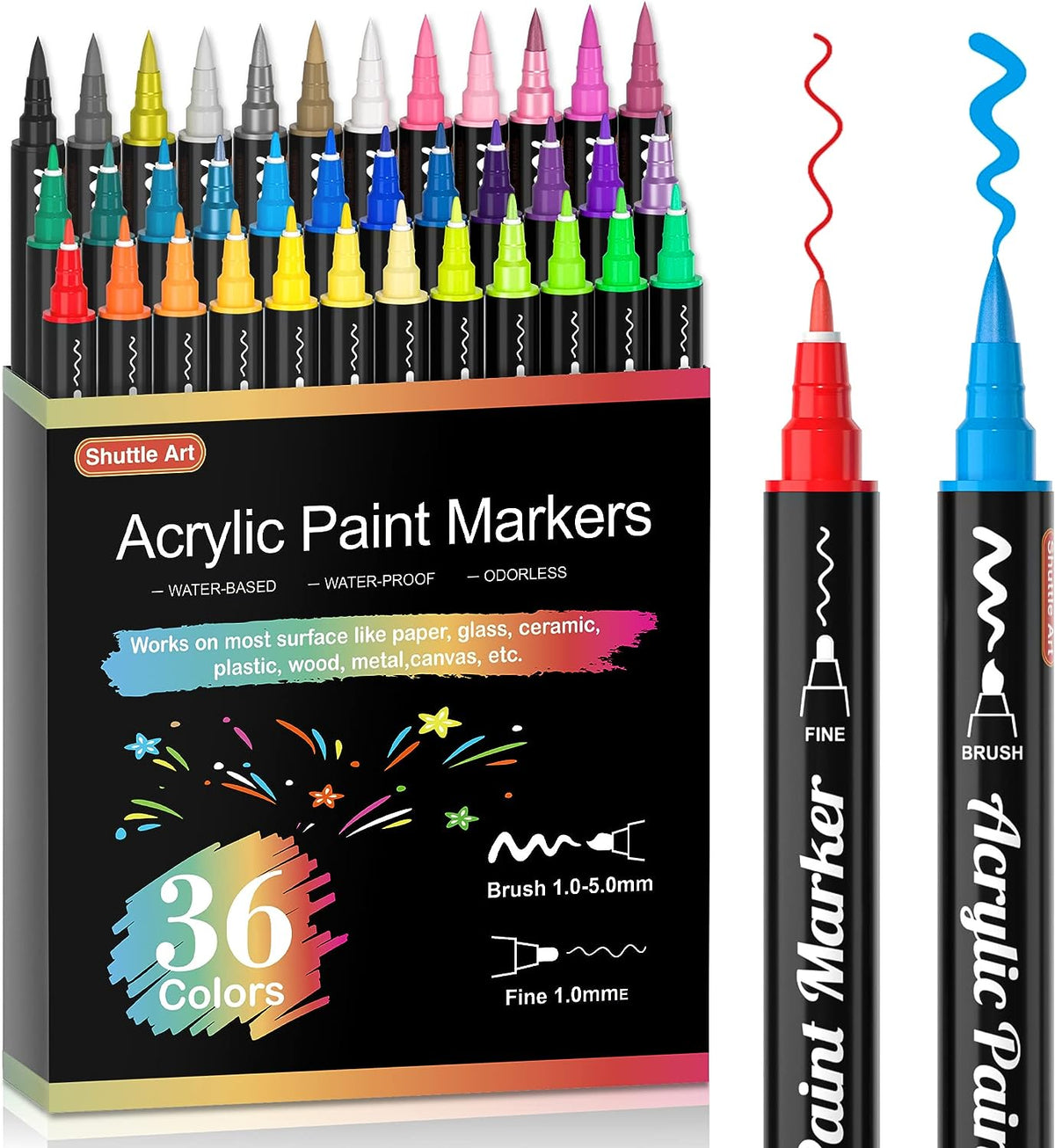 Acrylic Paint Brush Markers, Dual Tip-Set of 36 — Shuttle Art