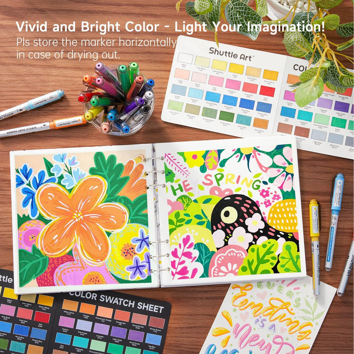 Art Automatic Ink Control Acrylic Paint Markers- Set of 48 Colors, Brush Tip