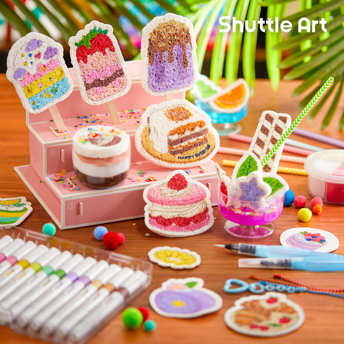Magic Foam Texture Painting Kit Dessert Series -Set of 105 PCS,24 Dessert Foam Pieces