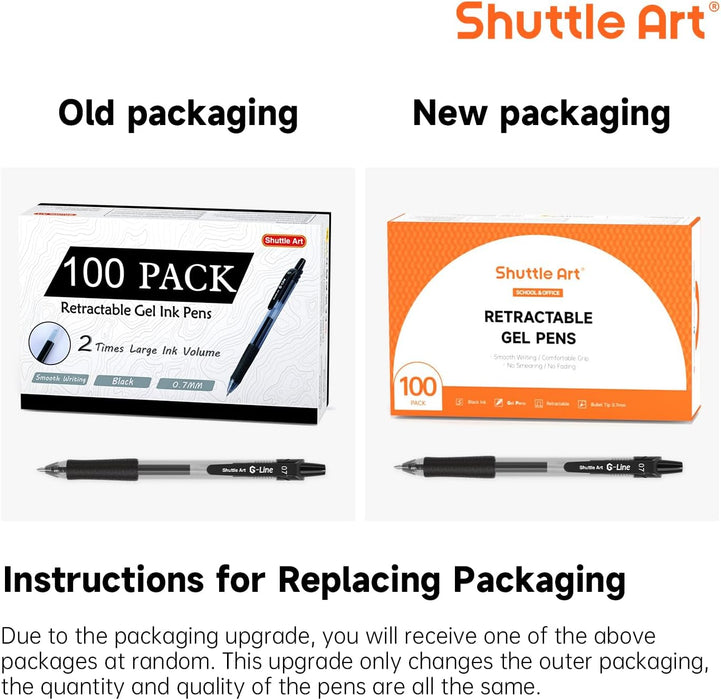 Retractable Black Gel Pens - Set of 100