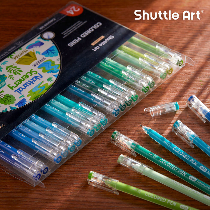 24 Blue & Green Tone Colored Pens- Set of Journal Pens, 0.6mm Fine Point