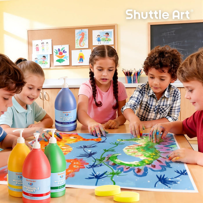 Washable Paint for Kids, 69 oz Bulk Tempera Paint with Pump- Set of 6