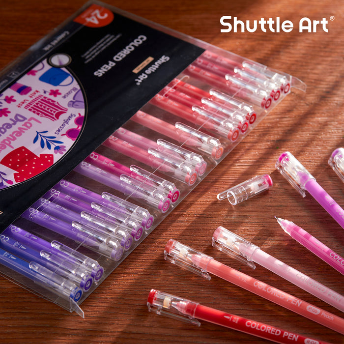 24 Pink & Purple Tone Colored Pens- Set of Journal Pens, 0.6mm Fine Point