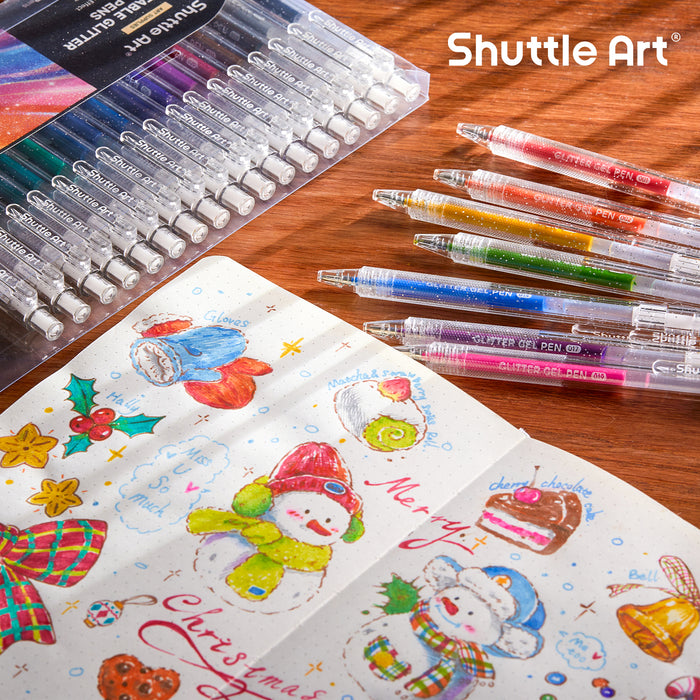 Retractable Glitter Colored Gel Pens - Set of 24 Vibrant Sparkle, 1.0mm