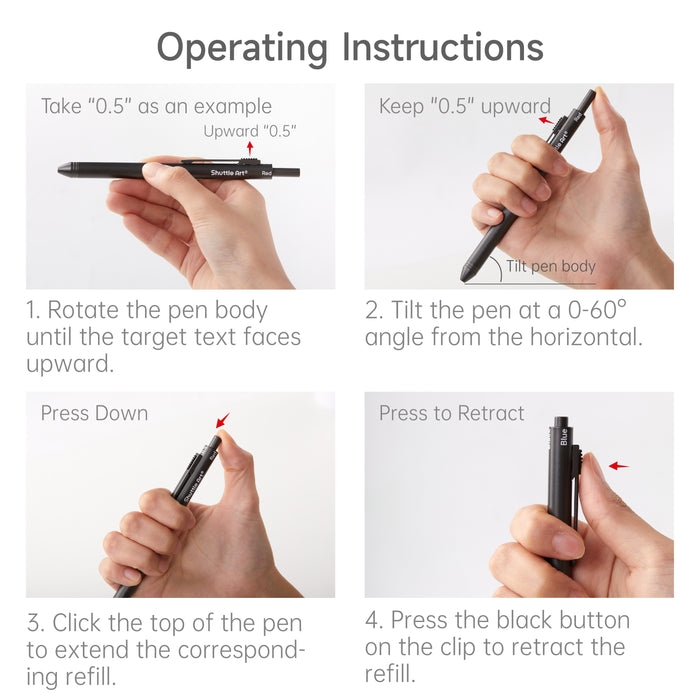 4 in 1 Multicolor Pen, 2 Pack Retractable Ballpoint Pens with 1.0mm Black Blue Red Ink and 0.5mm Mechanical Pencil