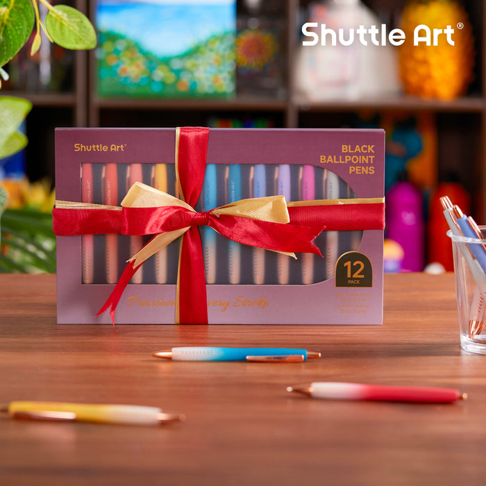 Ballpoint Pens, Retractable Black Ink Ball Point Pens - Set of 12 Pack Colored  Cute Pens, 1.0mm