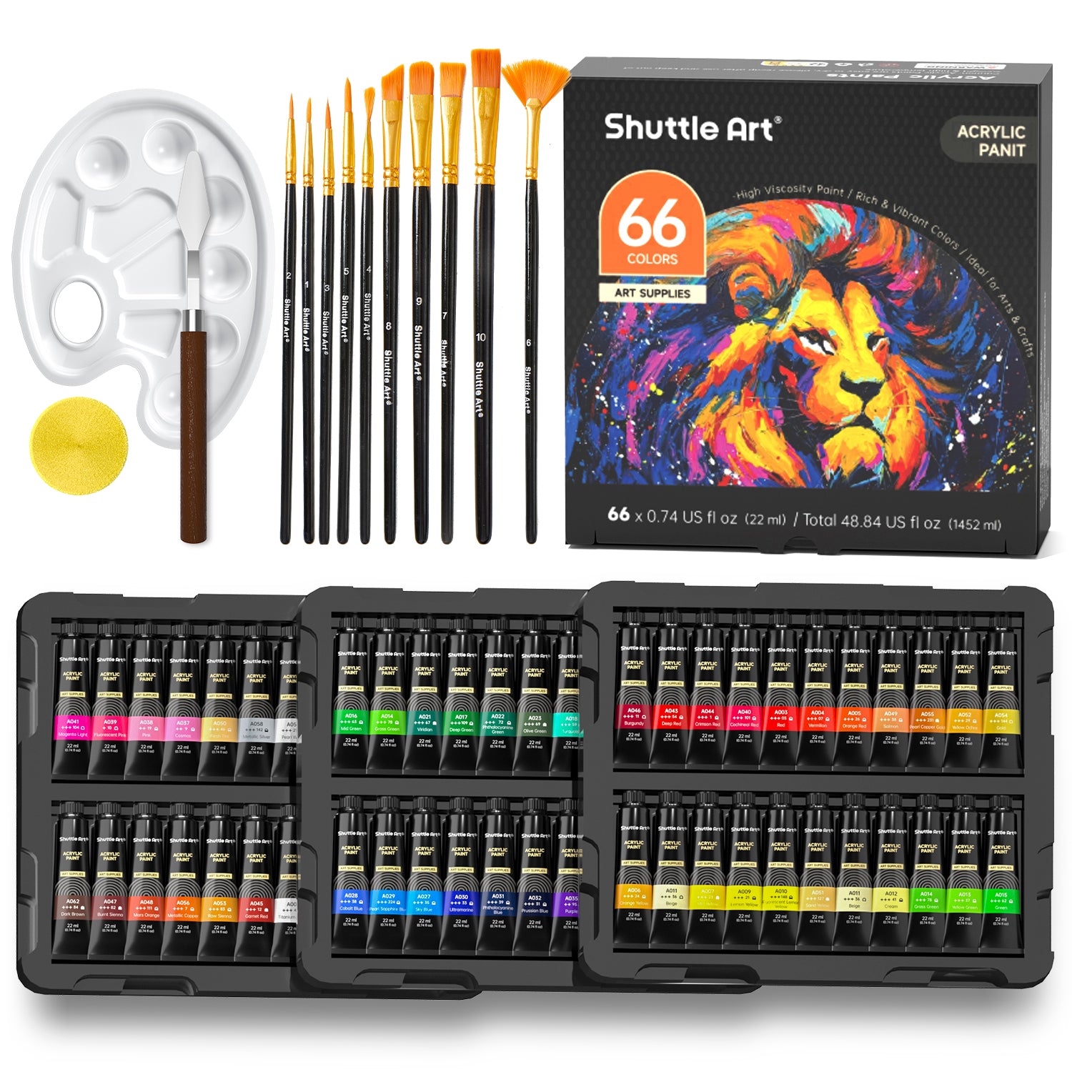 ACRYLIC 10色まとめてのお値段です。 Acrylic Paint, 66 Colors Acrylic Paint with 10 Brushes, 22ml