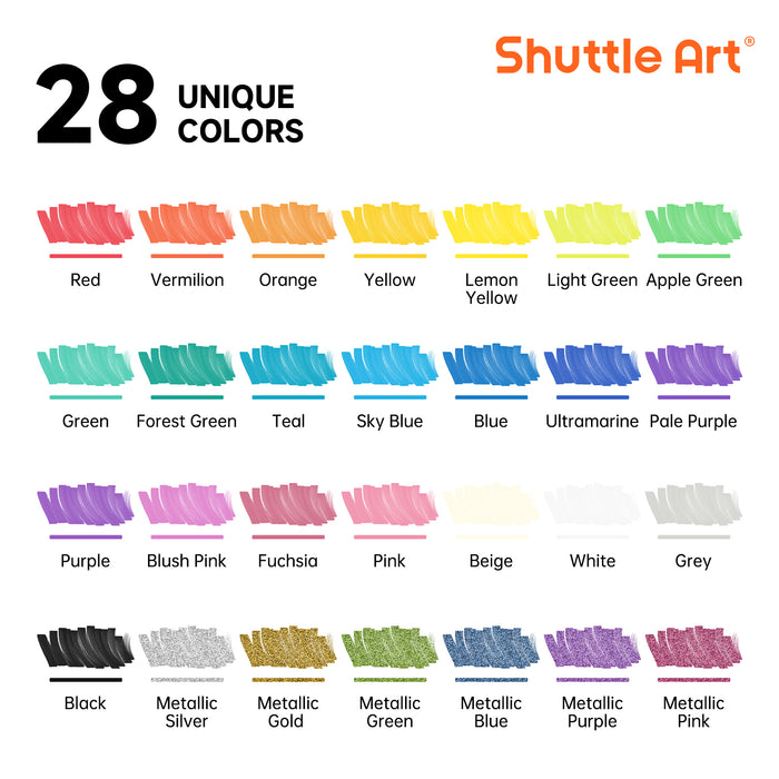 Dual Tip Acrylic Paint Markers, Brush Tip and Fine Tip - 28 Colors
