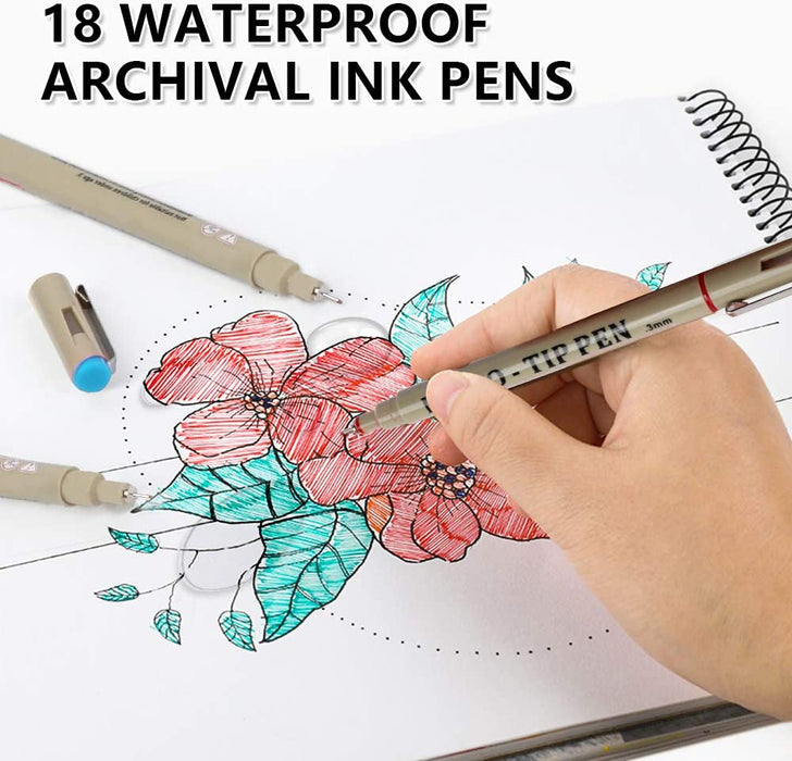Professional Micro-Tip Pens - Set of 18
